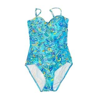 Chaps Slimming Fit Paisley One-Piece Swimsuit women’s sz 12 wireless new nwt